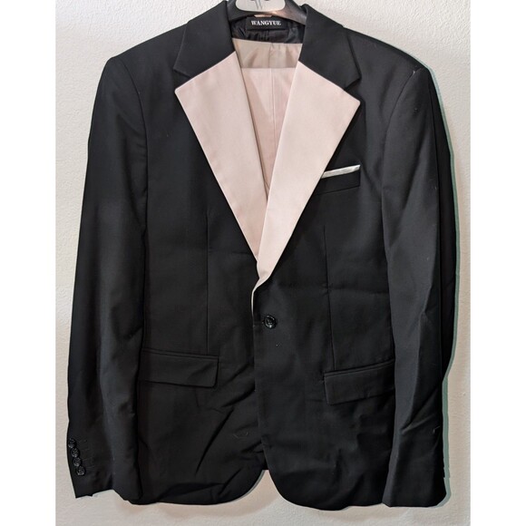 Wangyue Men’s Suit Set Blazer Pants Jacket Black Light Pink Beige Lapels - Picture 1 of 7